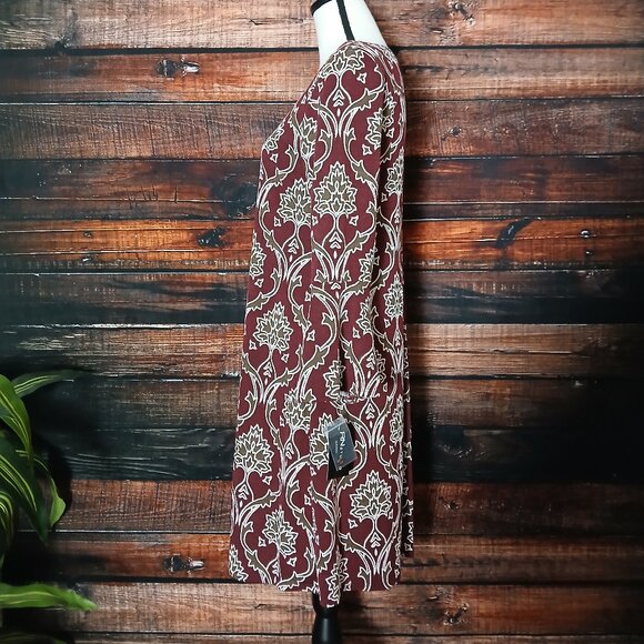 NWT RN Studio Ronni Nicole Dress Small Damask Print Bell Sleeve Keyhole Knit - Picture 7 of 14